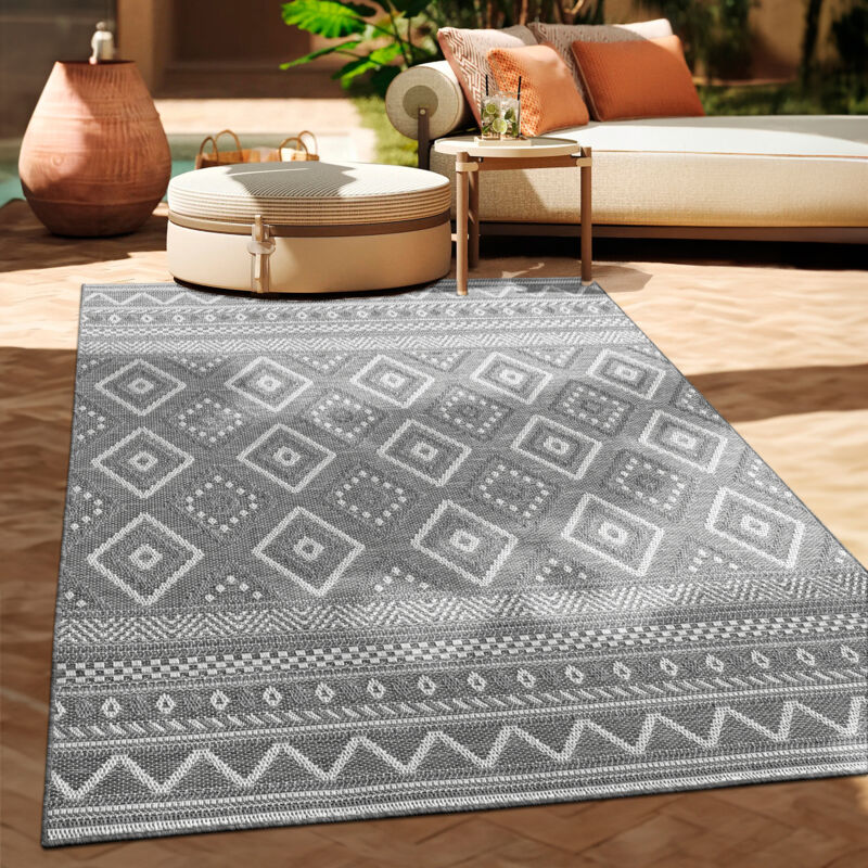 foto del prodotto tappeto per esterno da balcone terrazza tappeto cucina moderno boho etnico grigio 2, 80 cm tondo paco home