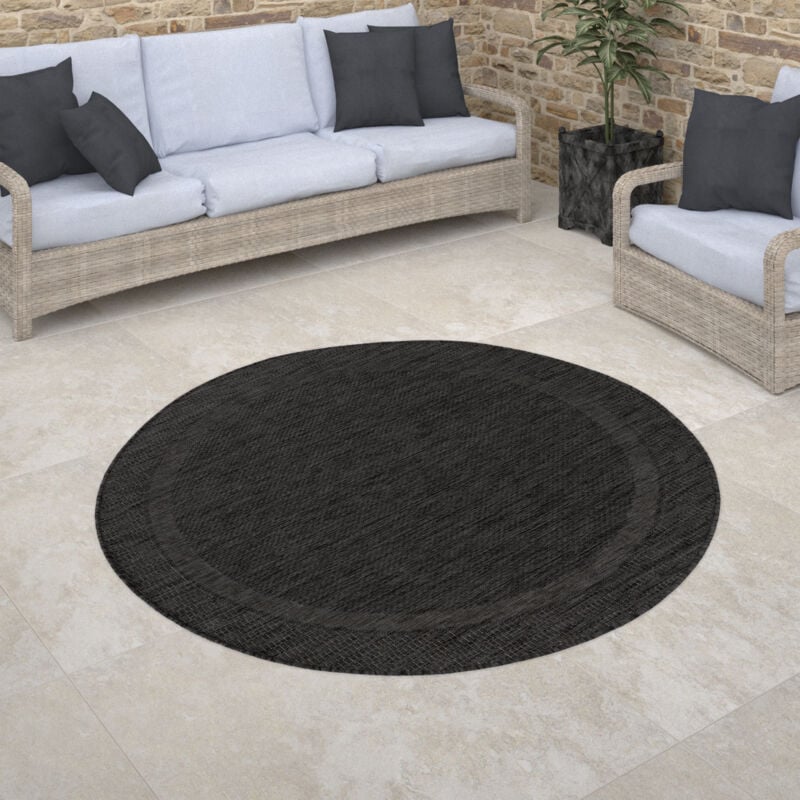 foto del prodotto tappeto per esterno rotondo terrazzo balcone geometrico moderno a righe bordura antracite, 200 cm tondo paco home
