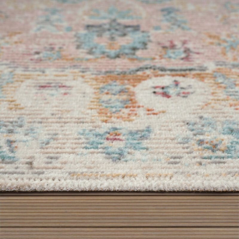 foto del prodotto tappeto per esterno terrazzo balcone cucina motivo persiano vintage rosa crema 160 cm tondo paco home