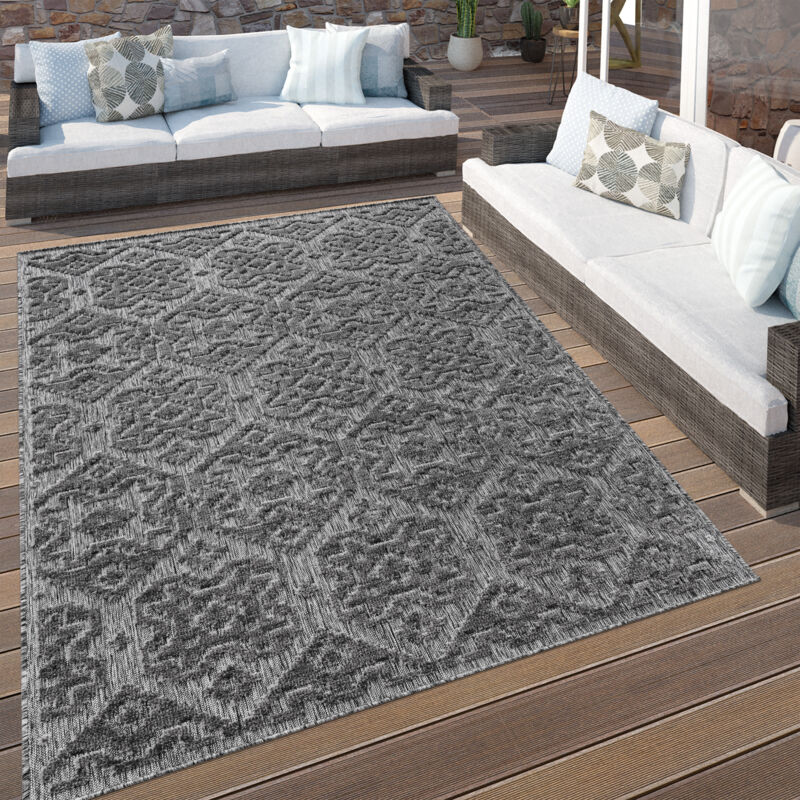 foto del prodotto tappeto per esterno terrazzo balcone cucina ornamenti geometrico 3d antracite 60x100 cm paco home