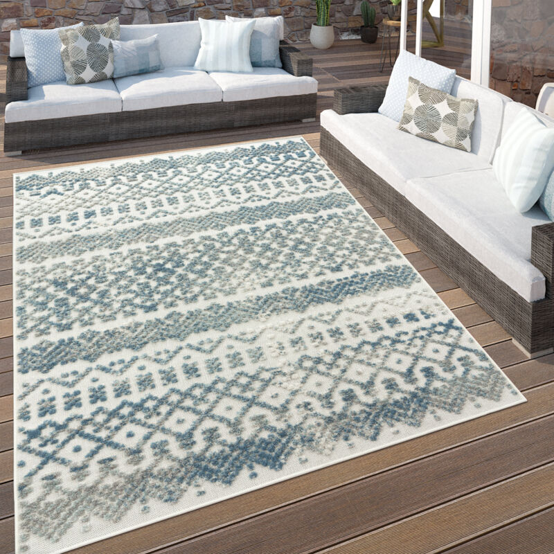 foto del prodotto tappeto per esterno terrazzo balcone cucina scandinavo geometrico 3d turchese 80x150 cm paco home