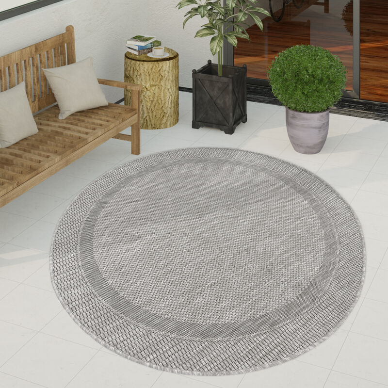 foto del prodotto tappeto per esterno terrazzo balcone tappeto cucina moderno motivo geometrico motivo astratto 200 cm tondo, grigio 2 paco home