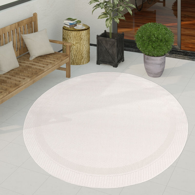 foto del prodotto tappeto per esterno terrazzo balcone tappeto cucina moderno motivo geometrico motivo astratto bianco, 120 cm tondo paco home