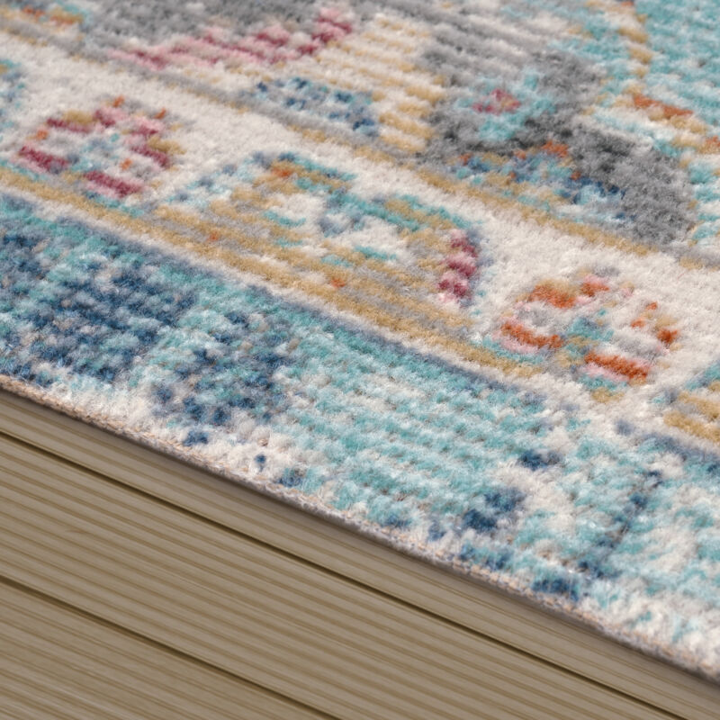 foto del prodotto tappeto per esterno terrazzo balcone tappeto cucina motivo persiano bordura blu 160 cm tondo paco home