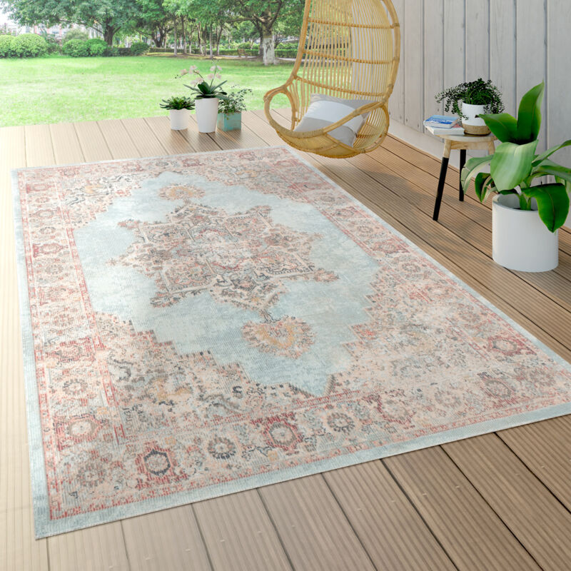 foto del prodotto tappeto per esterno terrazzo cucina marocco motivo ornamenti mandala turchese 60x100 cm paco home