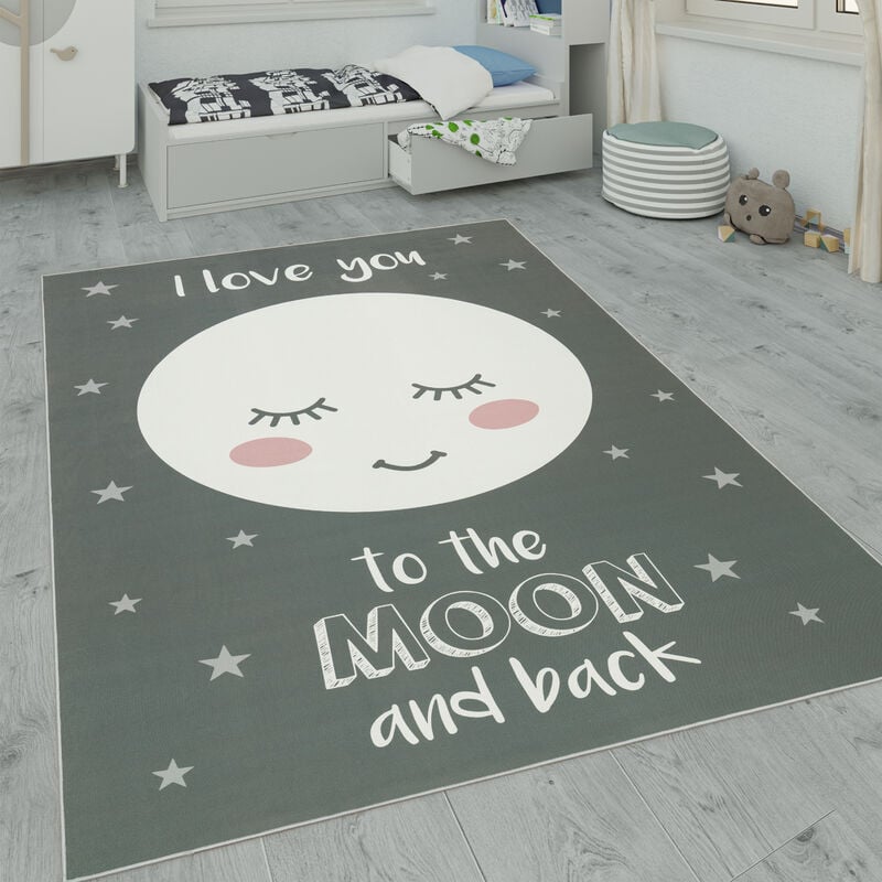 foto del prodotto tappeto per i bambini, tappeto per la camera dei bambini con stelle, luna e motivi a quadri 120x160 cm, grigio 2 paco home
