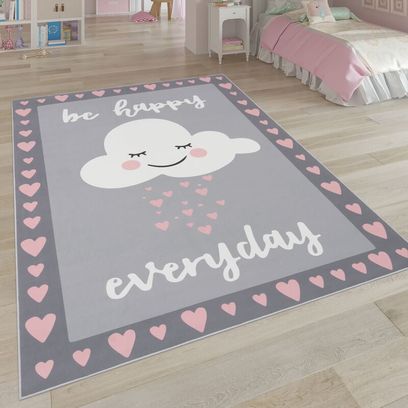 foto del prodotto tappeto per i bambini, tappeto per la camera dei bambini con stelle, luna e motivi a quadri 140x200 cm, pink 6 paco home