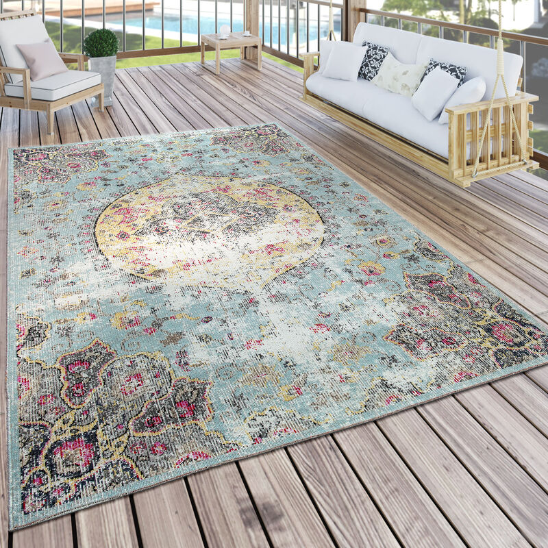 foto del prodotto tappeto per interni e per esterni oriente pastello turchese rosa giallo 160x220 cm paco home