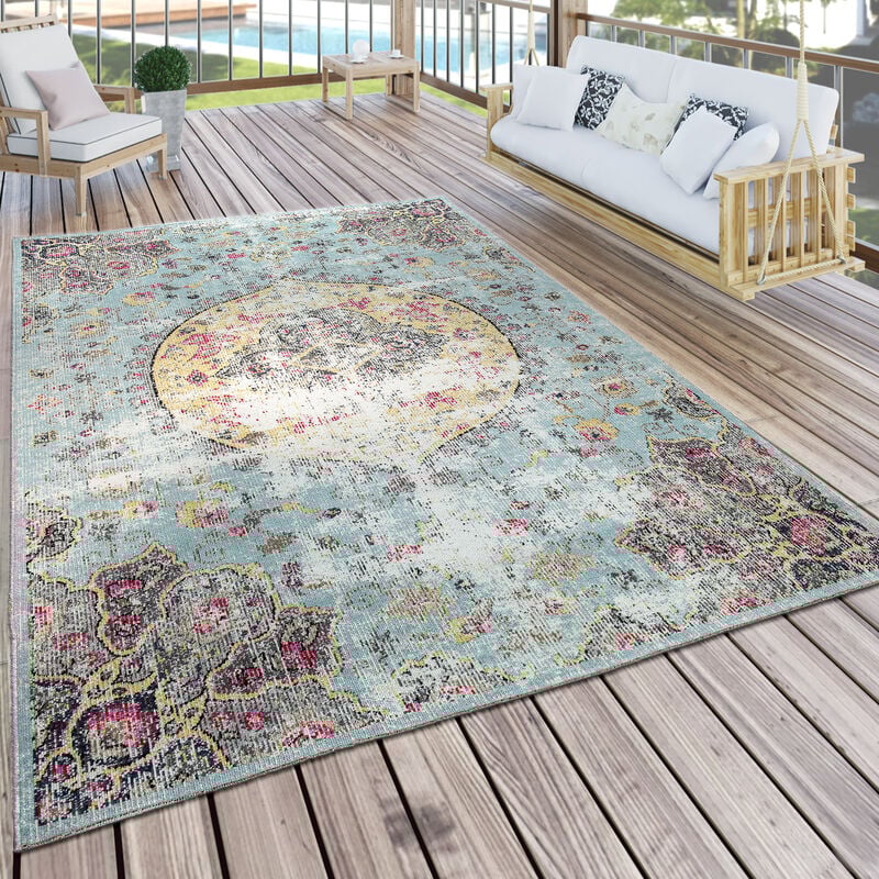 foto del prodotto tappeto per interni e per esterni oriente pastello turchese rosa giallo 200x280 cm paco home
