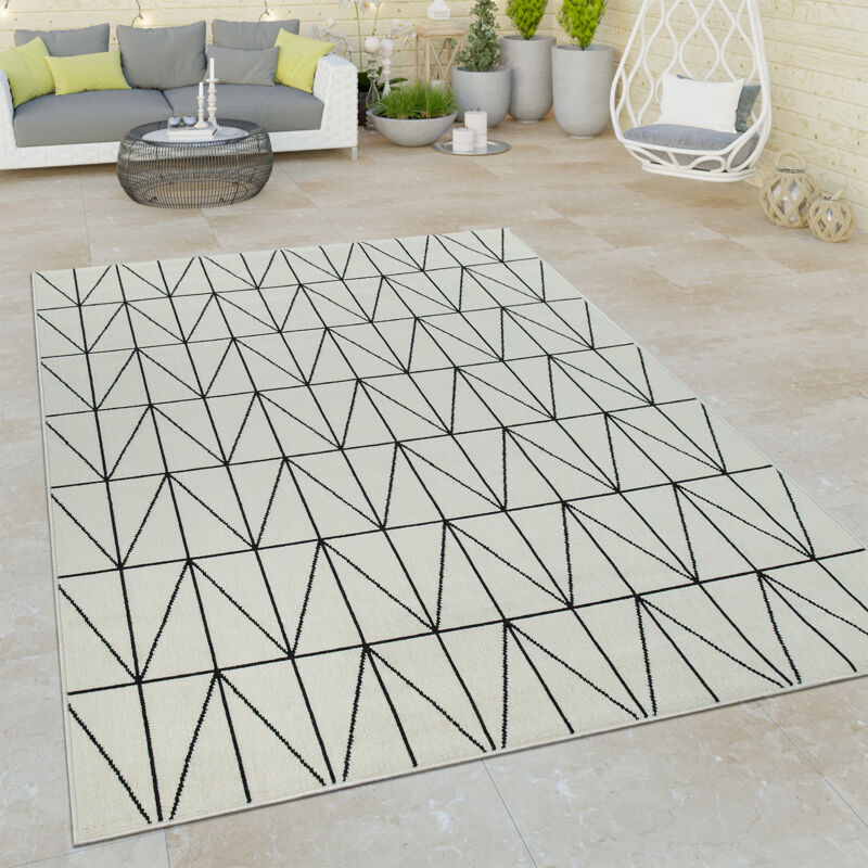 foto del prodotto tappeto per interni ed esterni a pelo corto con design scandinavo geometrico in effetto 3d bianco 80x150 cm paco home