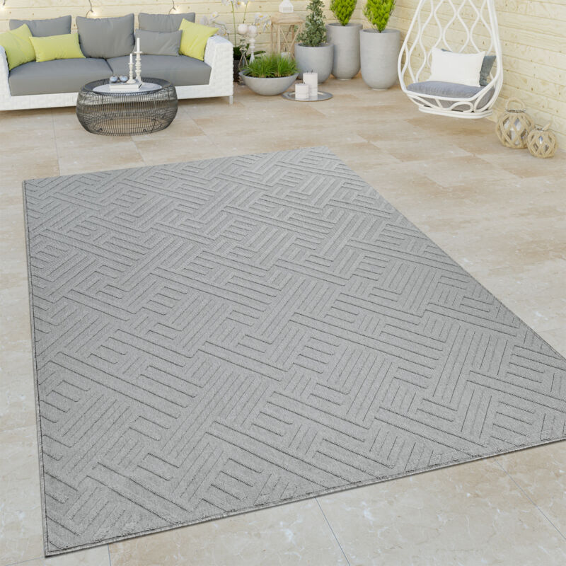 foto del prodotto tappeto per interni ed esterni con tessuto piatto e design geometrico orientale a effetto 3d in grigio 200x290 cm paco home