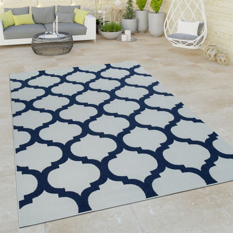 foto del prodotto tappeto per interni ed esterni con tessuto piatto e design marocchino a effetto 3d in bianco e blu 80x150 cm paco home