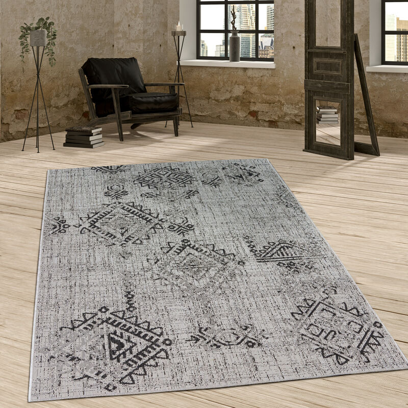 foto del prodotto tappeto per interni ed esterni design vintage motivo a rombi tessuto piatto grigio 120x170 cm paco home