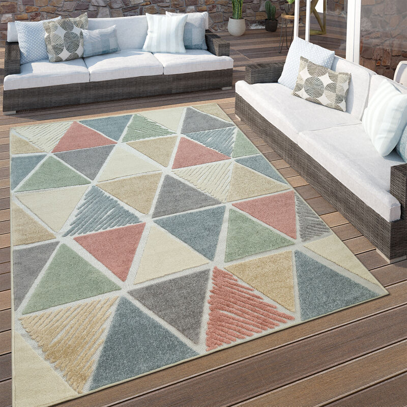 foto del prodotto tappeto per interni ed esterni di terrazze, con motivo a rombi e moderno design geometrico colorato 80x150 cm paco home