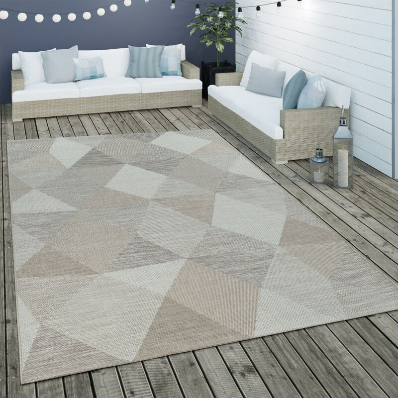 foto del prodotto tappeto per interni ed esterni in tessuto piatto con motivo a rombi con motivo geometrico beige 80x150 cm paco home