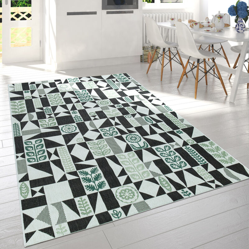 foto del prodotto tappeto per interni ed esterni, per balcone e terrazza, con motivo, in nero, bianco e verde 80x150 cm paco home