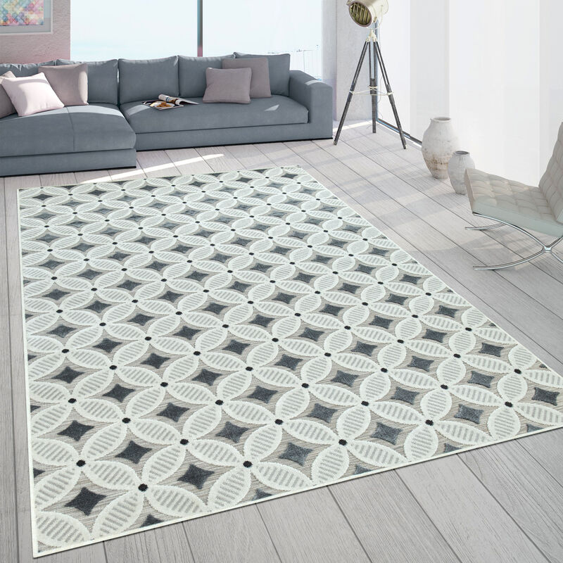 foto del prodotto tappeto per interni ed esterni, per balcone e terrazza, con motivo r tro e tessitura 3d, in grigio e beige 80x150 cm paco home