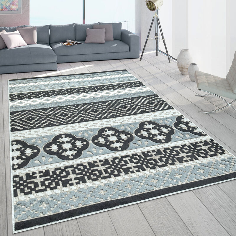 foto del prodotto tappeto per interni ed esterni, per balcone e terrazza, con motivo r tro e tessitura 3d, in nero 80x150 cm paco home