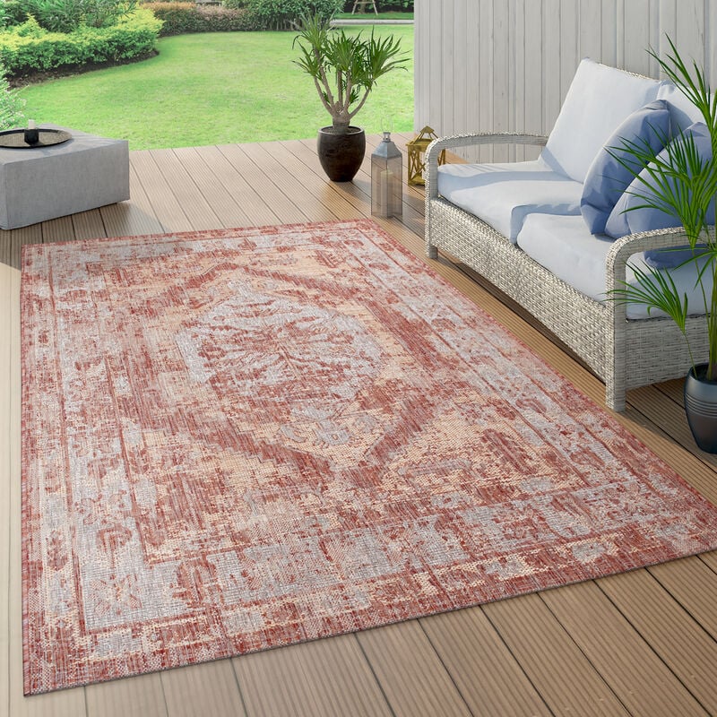 foto del prodotto tappeto per interni ed esterni, per balcone e terrazza, dal design a rombi, in rosso 120x160 cm paco home