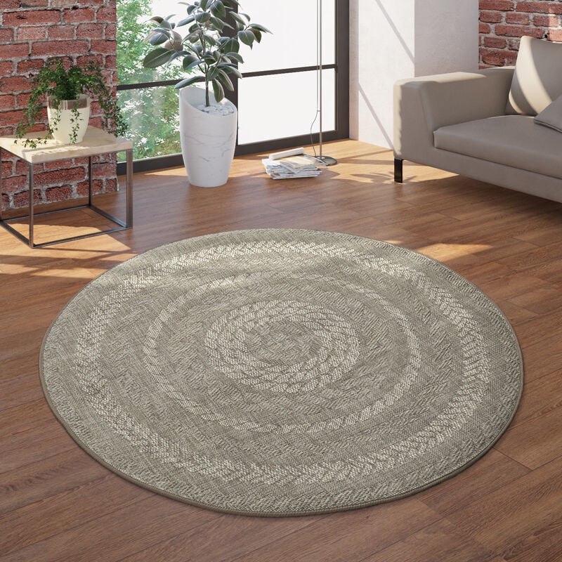 foto del prodotto tappeto per interni ed esterni, piatto, effetto sisal, scandinavo, beige e crema 120 cm tondo paco home
