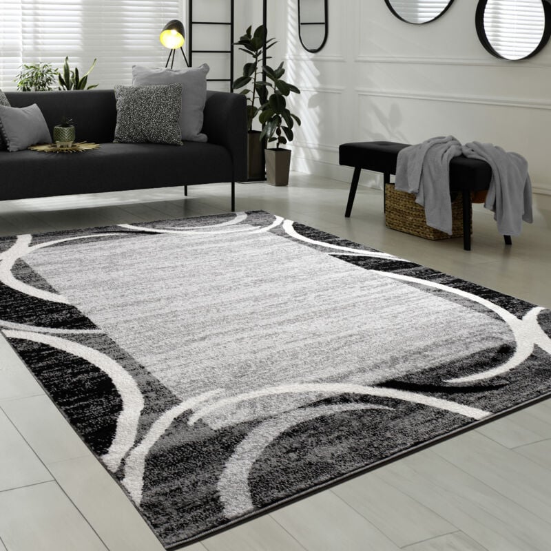 foto del prodotto tappeto per salotto tappeto di design bordo m lange grigio nero crema 160x220 cm paco home