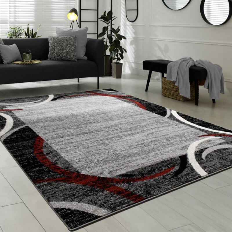 foto del prodotto tappeto per salotto tappeto di design bordo m lange grigio nero crema 200x280 cm paco home