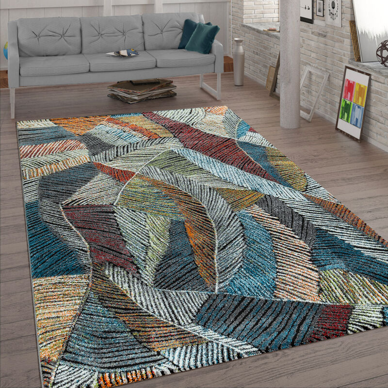 foto del prodotto tappeto per soggiorno a pelo corto con design effetto lavagna, colori pastello, effetto 3d, colorato 120x170 cm paco home