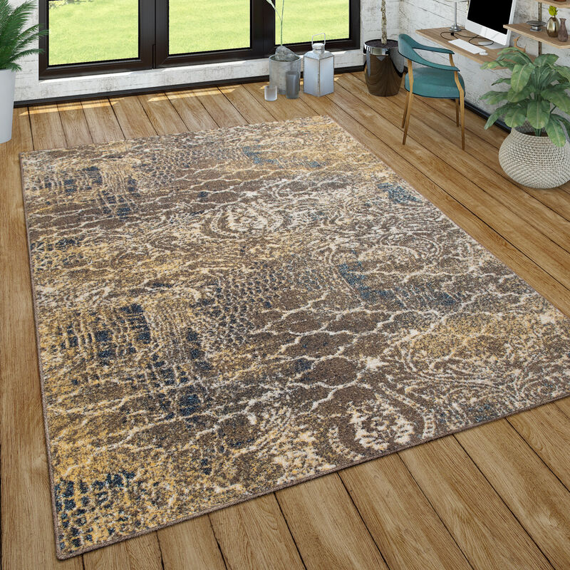 foto del prodotto tappeto per soggiorno a pelo corto, con look orientale e used look, in blu 60x100 cm paco home