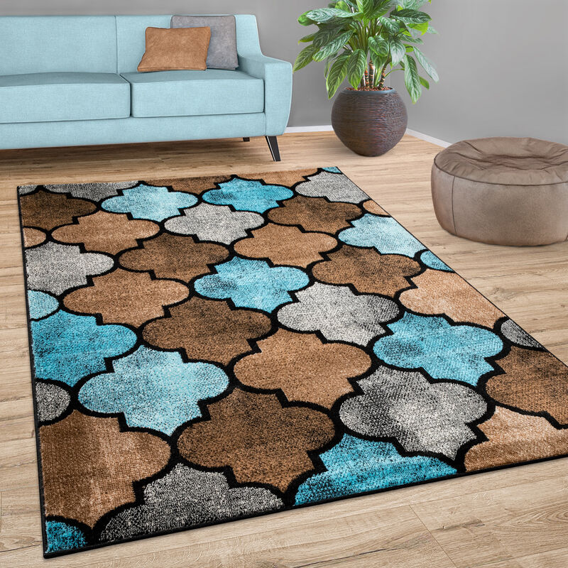 foto del prodotto tappeto per soggiorno a pelo corto con motivo marocchino marrone, beige e blu 60x100 cm paco home
