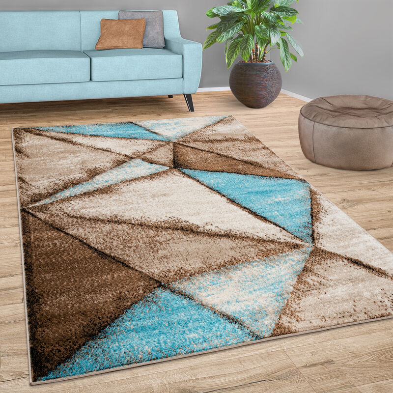 foto del prodotto tappeto per soggiorno a pelo corto, geometrico, vintage, blu, beige e marrone 60x100 cm paco home