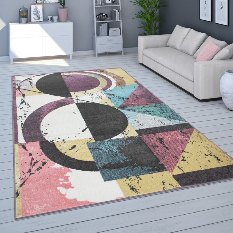foto del prodotto tappeto per soggiorno, a pelo corto in colori pastello, design astratto, colorato 60x100 cm paco home