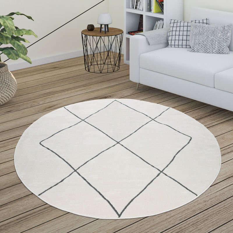 foto del prodotto tappeto per soggiorno a rombi scandinavi, moderno, bianco, vari design e misure 120 cm tondo, bianco 3 paco home
