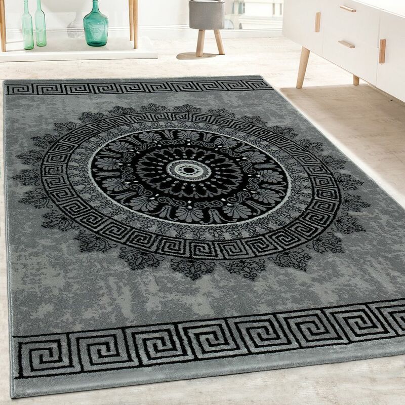foto del prodotto tappeto per soggiorno con design classico, a pelo corto con motivo orientale e effetto marmorizzato 80x150 cm, grigio 2 paco home