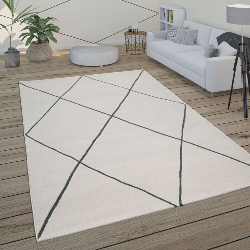 foto del prodotto tappeto per soggiorno con motivo a rombi moderno scandinavo pelo corto, luminoso bianco 120x170 cm paco home