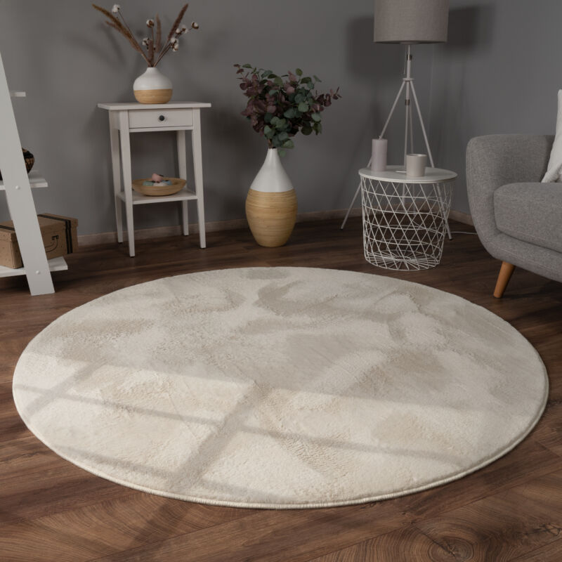 foto del prodotto tappeto per soggiorno in finta pelliccia peluche alto pelo morbido disponibile in diverse colori 120 cm tondo, crema paco home
