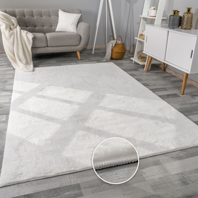 foto del prodotto tappeto per soggiorno in finta pelliccia peluche alto pelo morbido disponibile in diverse colori 160x230 cm, bianco paco home