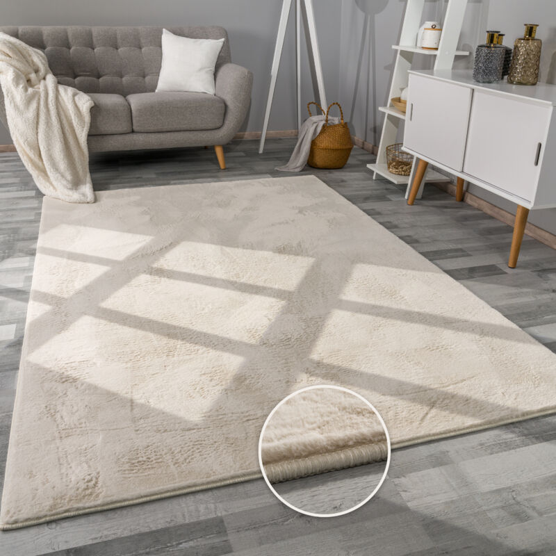 foto del prodotto tappeto per soggiorno in finta pelliccia peluche alto pelo morbido disponibile in diverse colori 60x90 cm, crema paco home