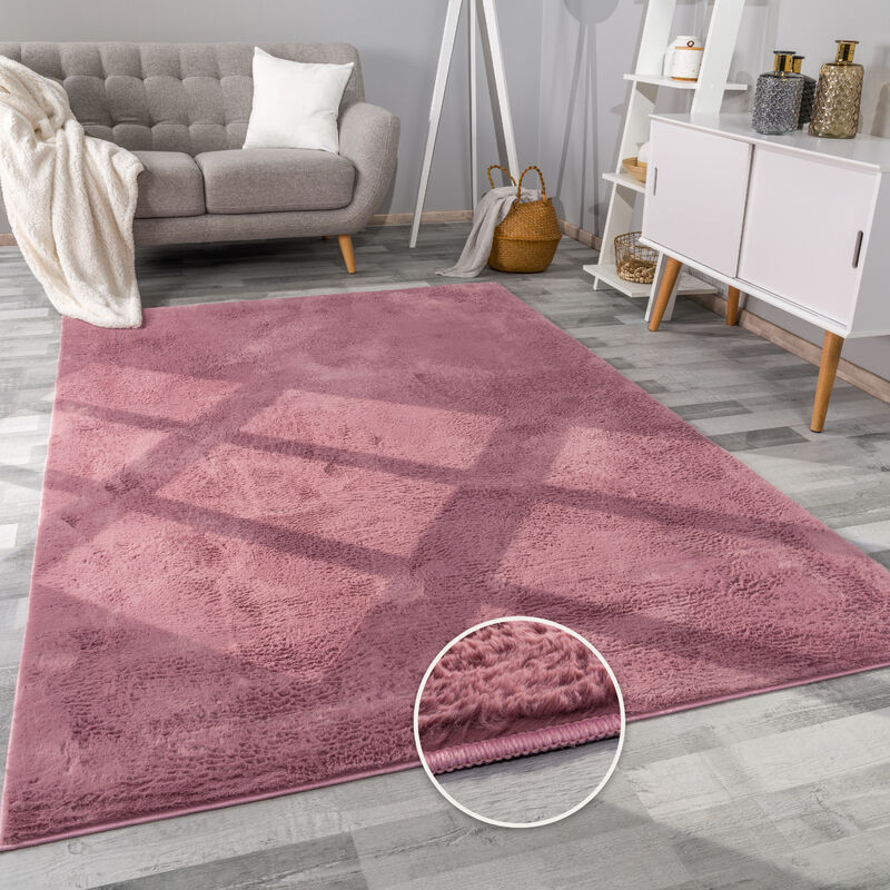 foto del prodotto tappeto per soggiorno in finta pelliccia peluche alto pelo morbido disponibile in diverse colori 60x90 cm, viola rosa paco home