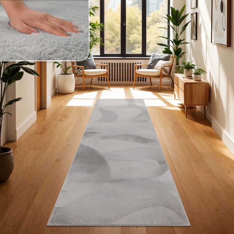 foto del prodotto tappeto per soggiorno in finta pelliccia peluche alto pelo morbido disponibile in diverse colori 80x300 cm, grigio paco home