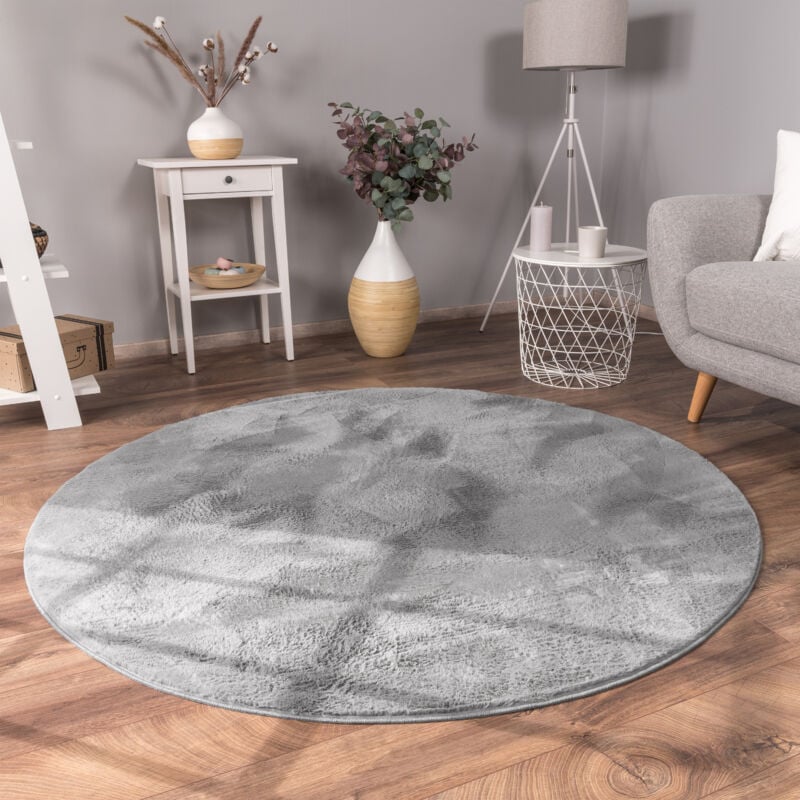 foto del prodotto tappeto per soggiorno in finta pelliccia peluche alto pelo morbido disponibile in diverse colori antracite, 200 cm tondo paco home
