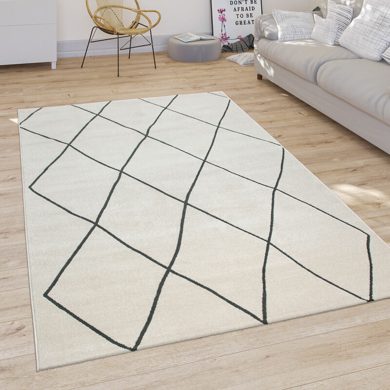 foto del prodotto tappeto per soggiorno motivo a rombi scandinavo pelo corto, luminoso e moderno in bianco 160 cm tondo - paco home