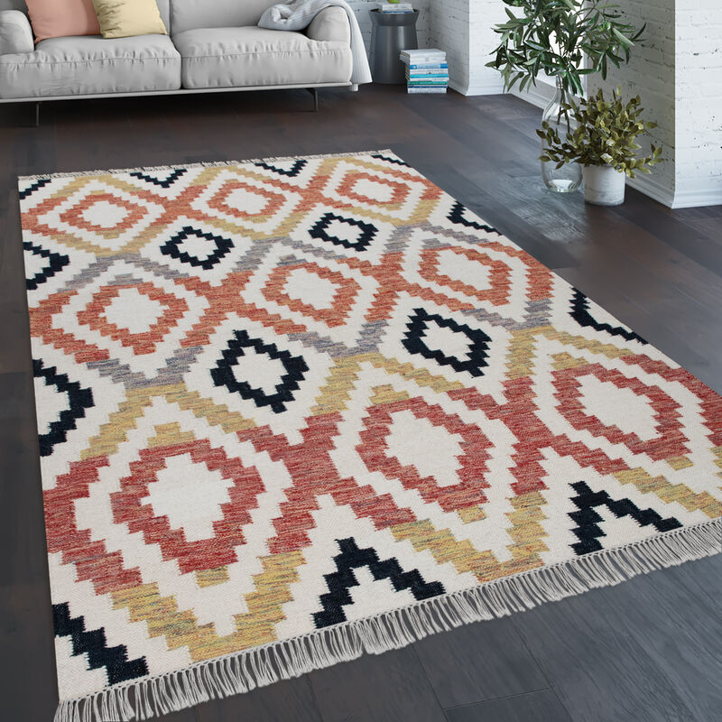 foto del prodotto tappeto per soggiorno stile boho frange intessuto a mano mix di lana e cotone multicolore 60x110 cm paco home