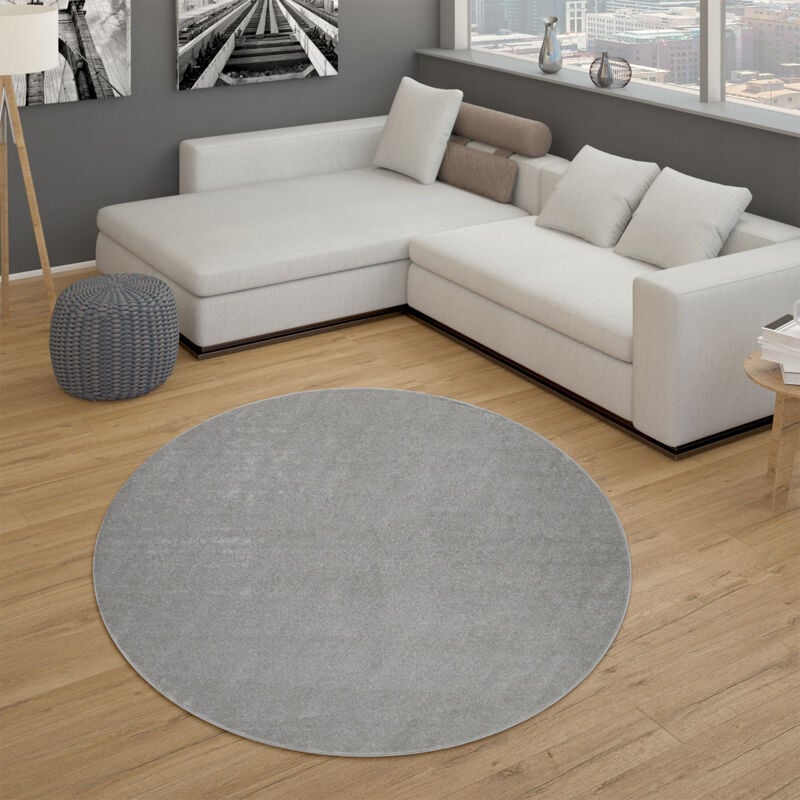 foto del prodotto tappeto per soggiorno tinta unita pelo corto semplice e moderno, in argento 160 cm tondo paco home