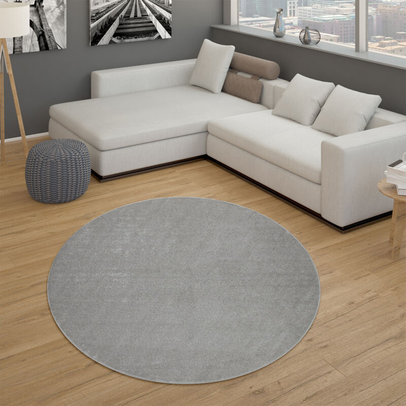 foto del prodotto tappeto per soggiorno tinta unita pelo corto semplice e moderno, in argento 200 cm tondo paco home