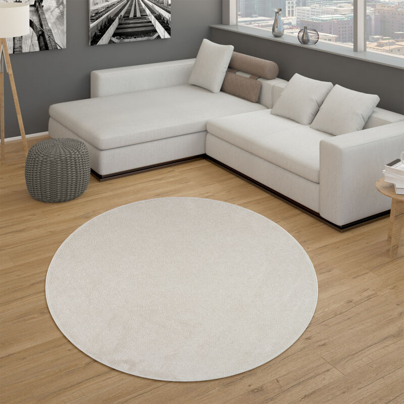 foto del prodotto tappeto per soggiorno tinta unita pelo corto semplice e moderno, in crema 120 cm tondo paco home