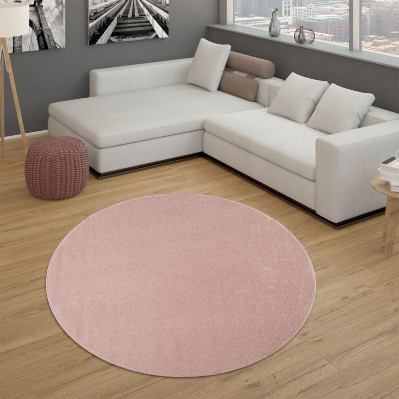foto del prodotto tappeto per soggiorno tinta unita pelo corto semplice e moderno, in rosa 120 cm tondo paco home