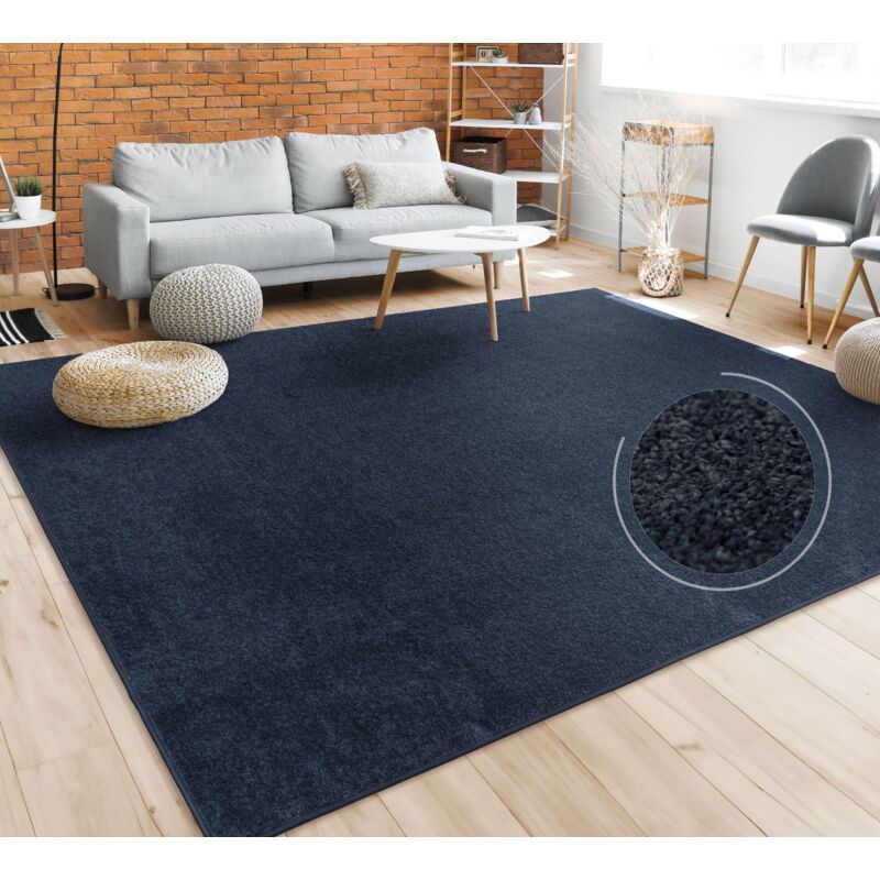 foto del prodotto tappeto per soggiorno tinta unita semplice e moderno pelo corto, div. misure e colori 80x150 cm, navy blu paco home