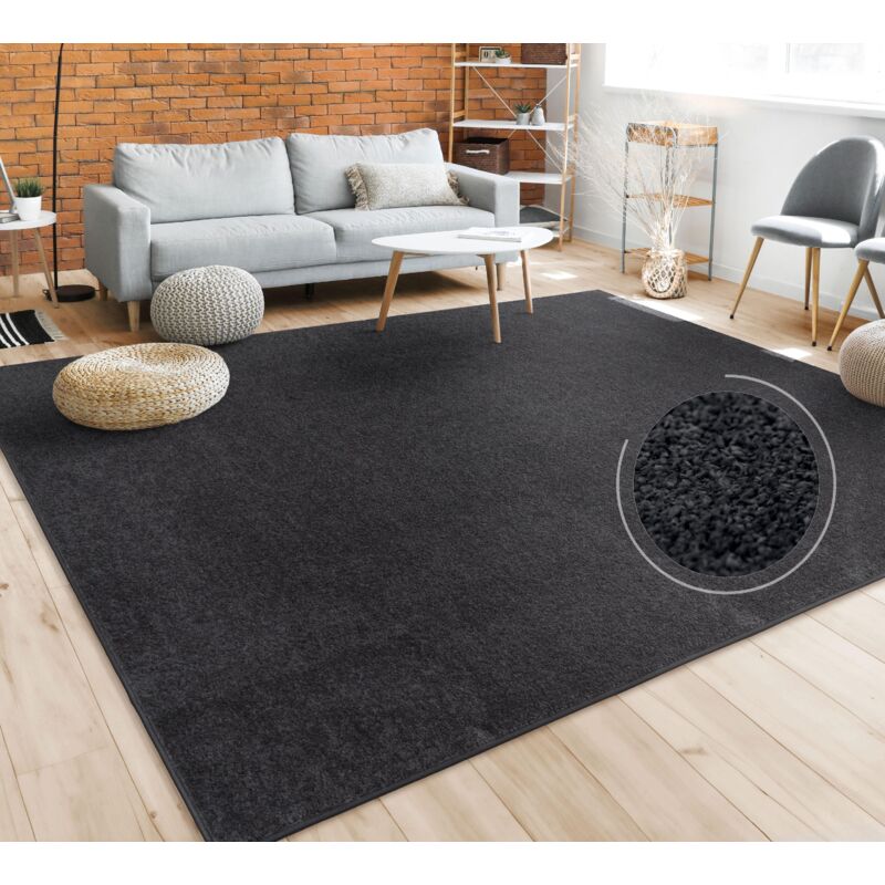 foto del prodotto tappeto per soggiorno tinta unita semplice e moderno pelo corto, div. misure e colori nero, 200x280 cm paco home
