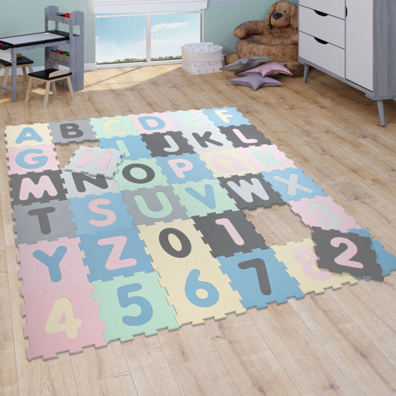 foto del prodotto tappeto puzzle bambini da gioco in schiuma tappeto beb numeri lettere pastello 32x32 cm x 36 pezzi paco home