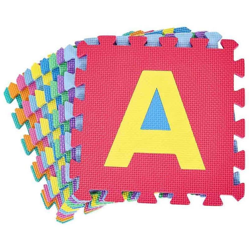 foto del prodotto tappeto puzzle bambini morbido da comporre 10 pezzi in schiuma antiurto lavabile superficie di gioco lettere